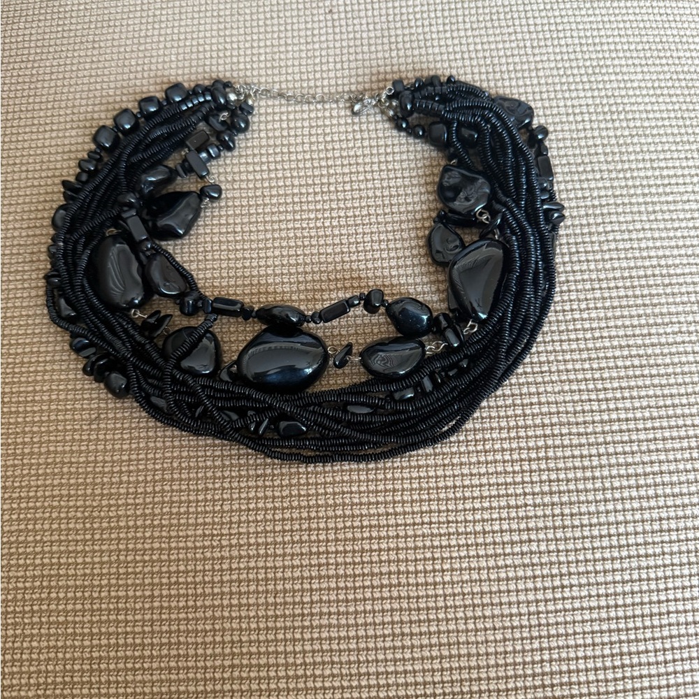 J. Crew Black Multi-Strand Beaded Necklace